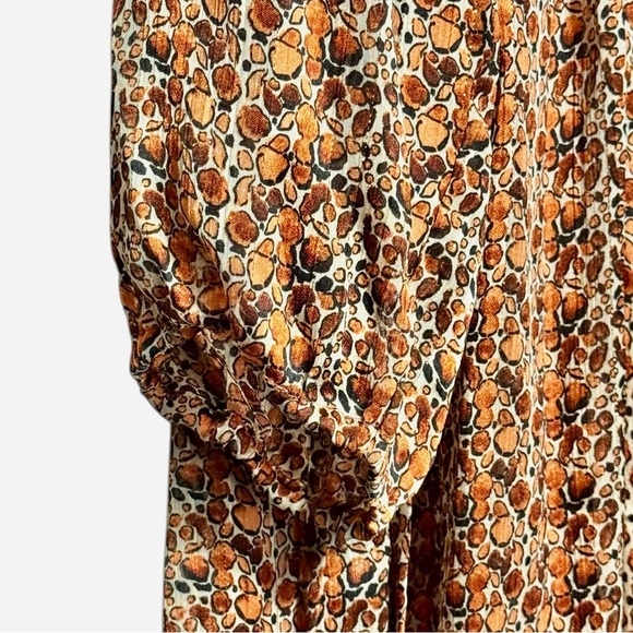 Molly Bracken Surplice Satin Metallic Rust Abstract Animal Print Babydoll Dress - Picture 6 of 14